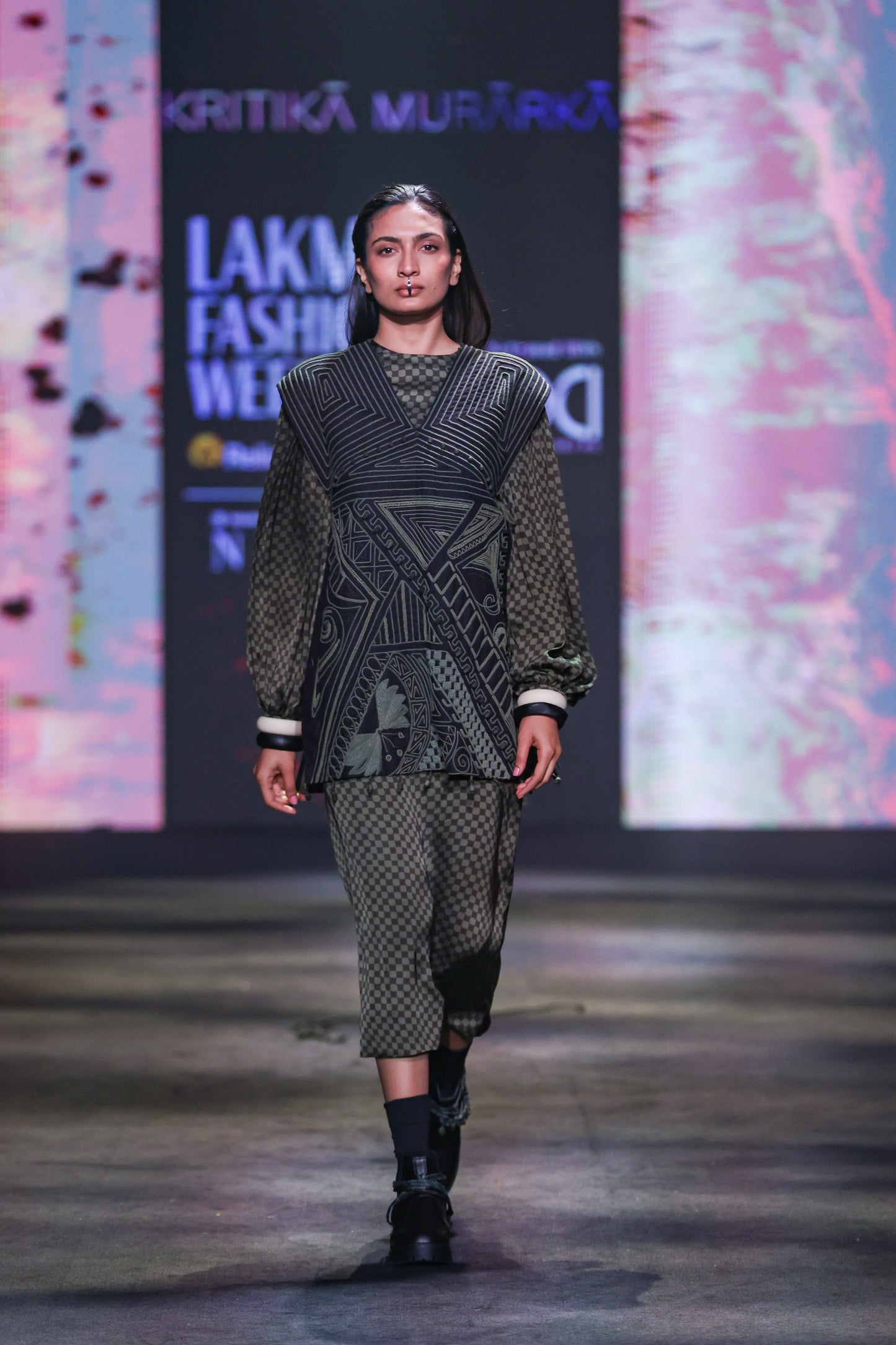 Olive Cord Emb Side Open Dress