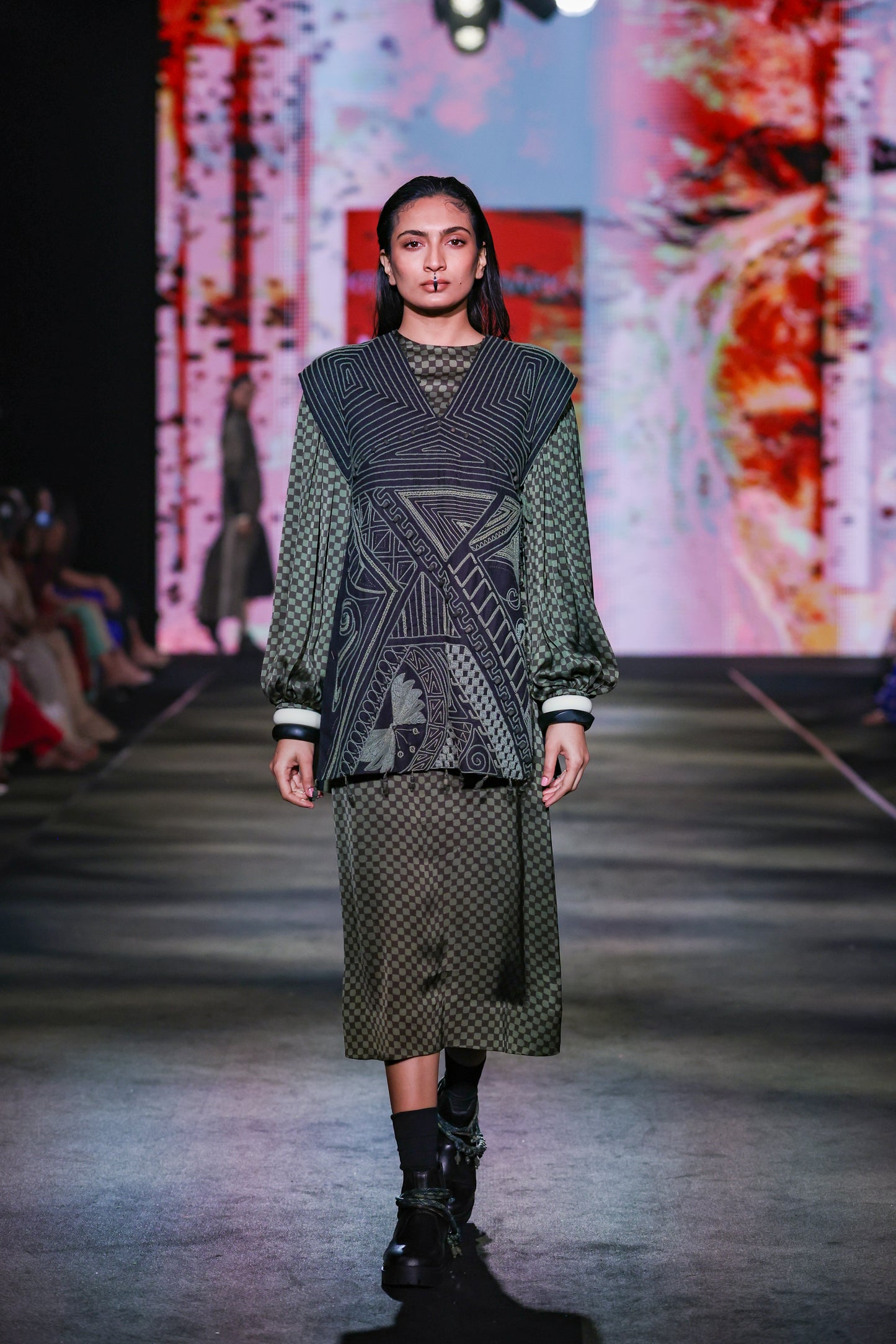 Olive Ajrakh Check Midi Dress