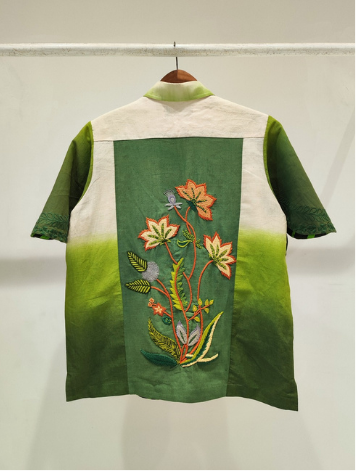 Green Linen Embroidered Shirt
