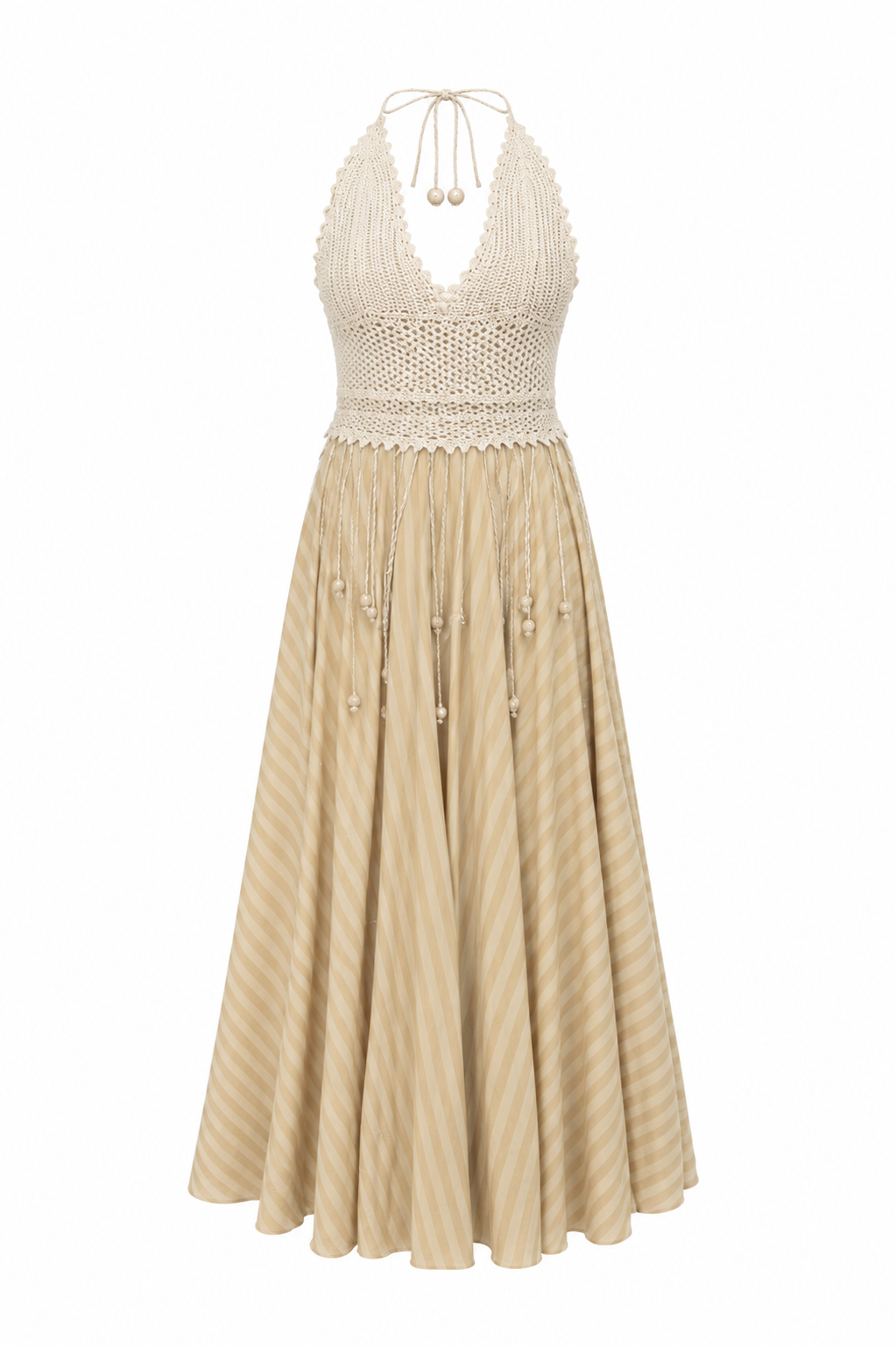 Ivory Crochet Bralette Striped Maxi