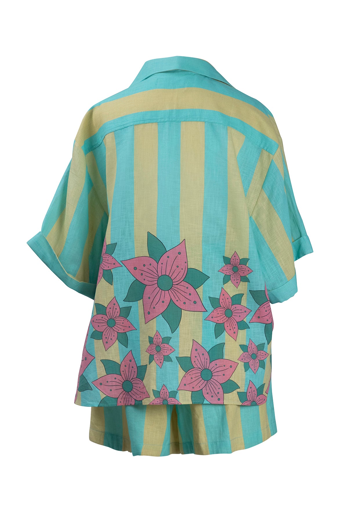 Yellow Blue Stripe Shirt and Short Set