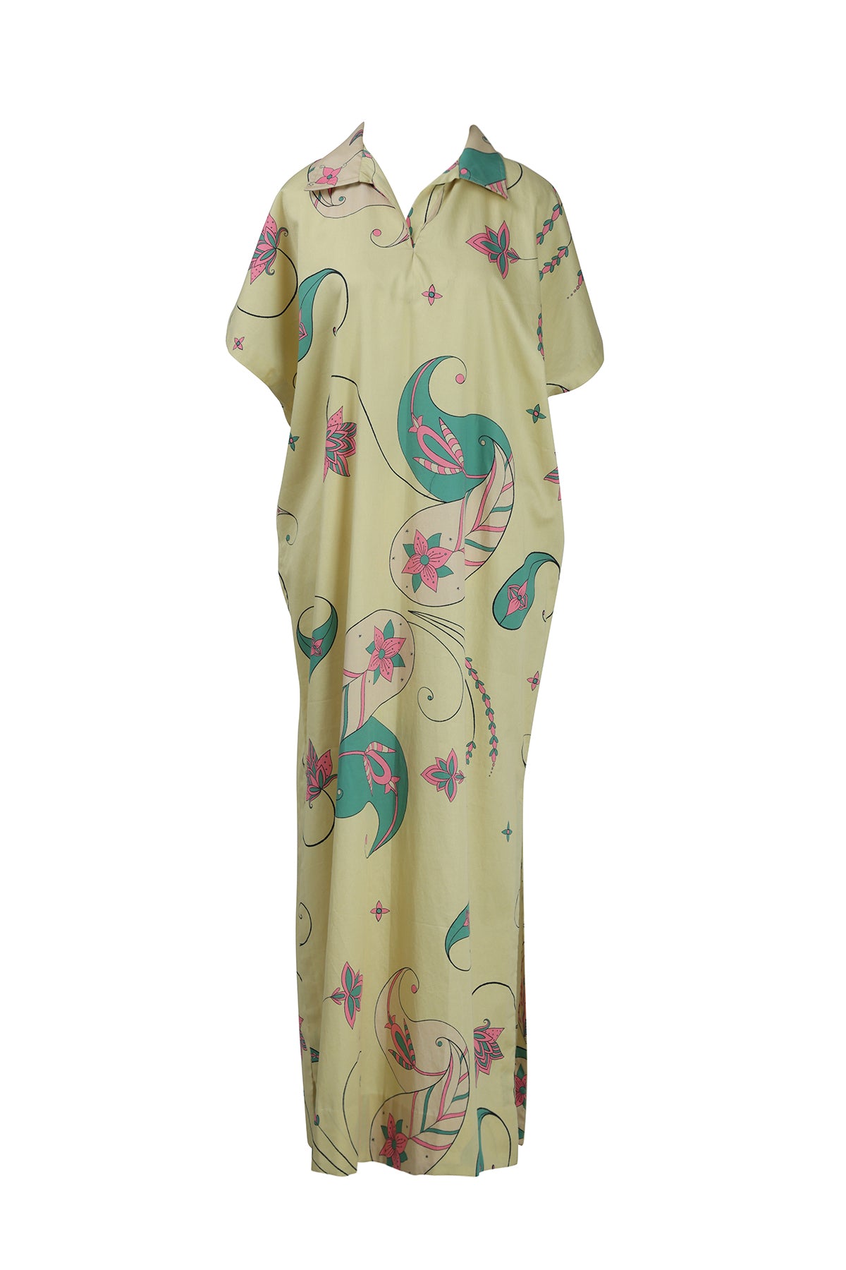 Yellow Paisley Kaftan Dress
