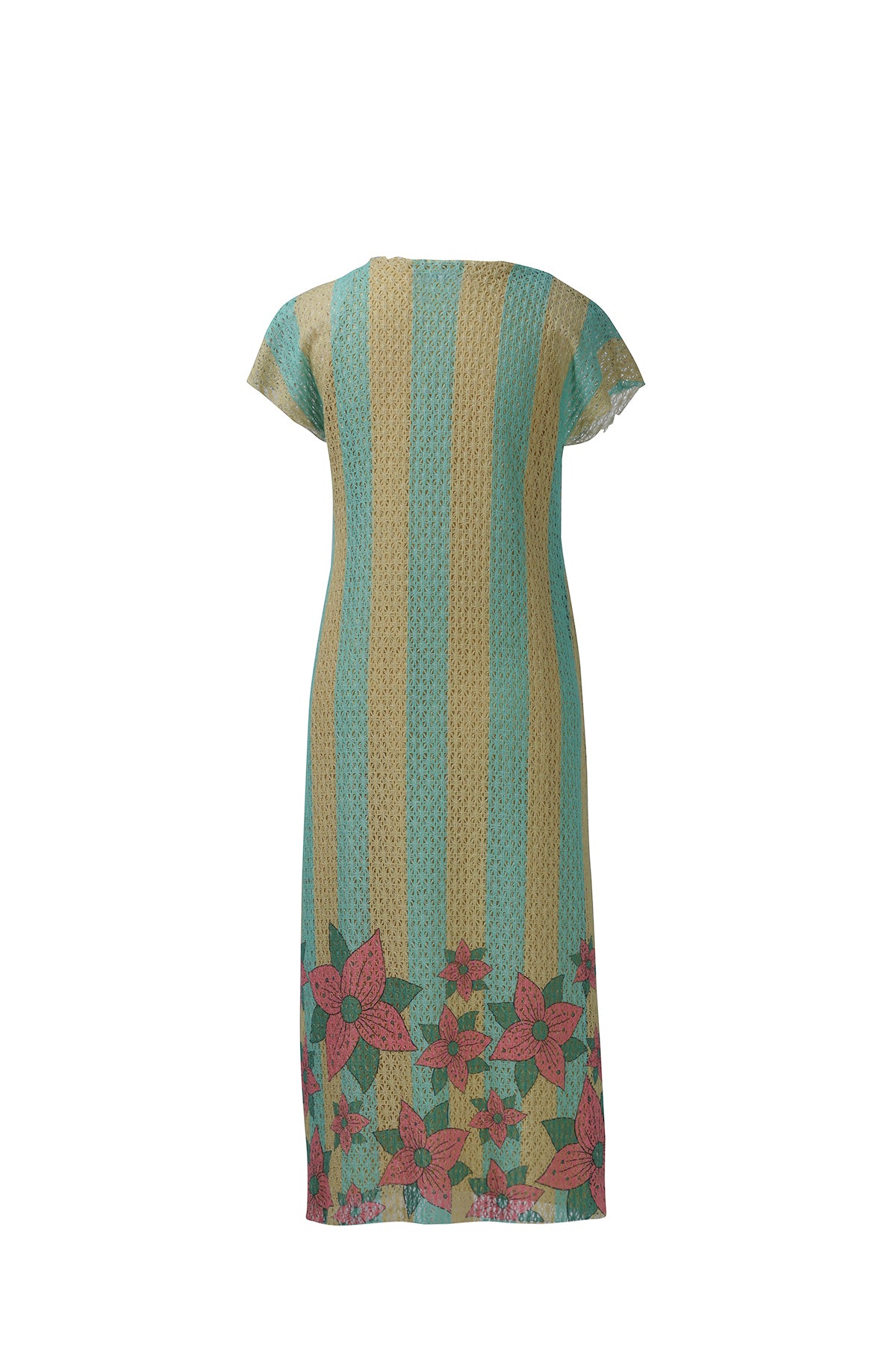 Yellow Blue Stripe Cotton Net Midi