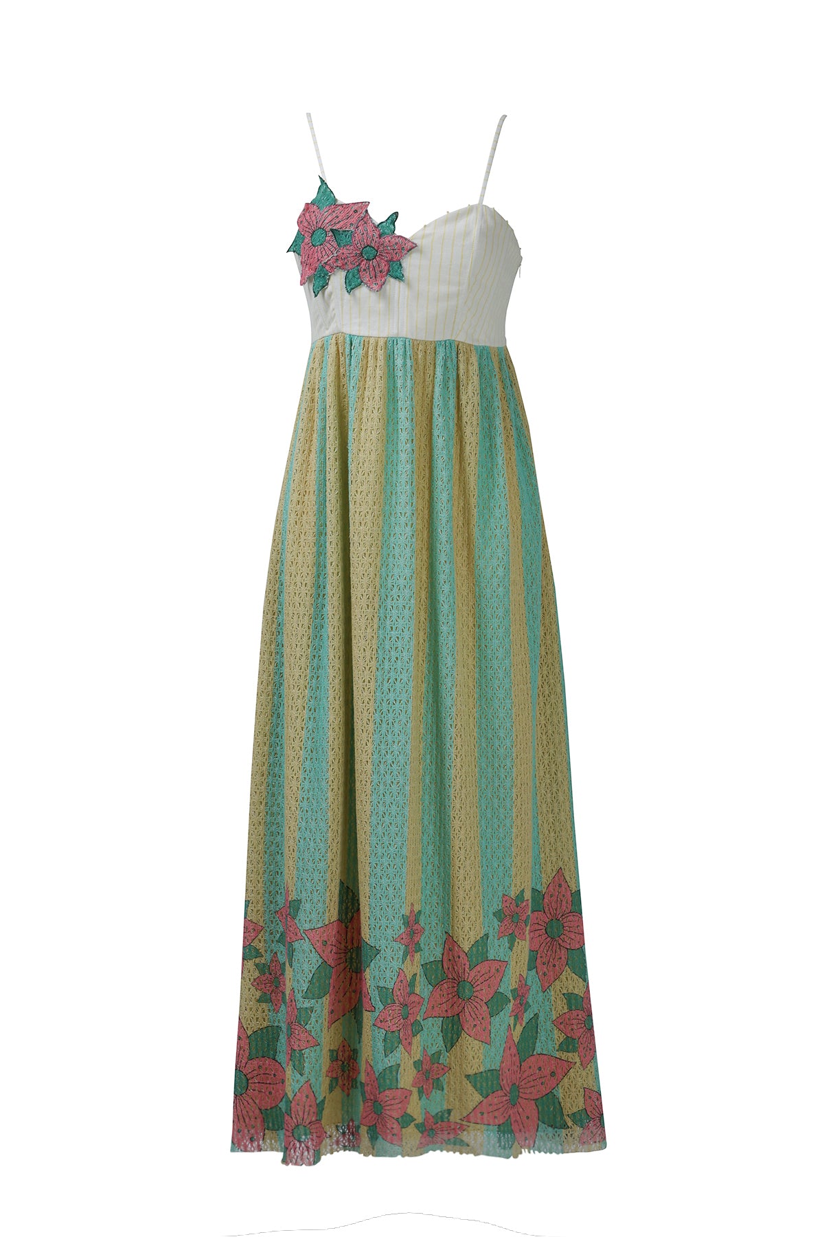 Yellow Blue Stripe Spaghetti Dress