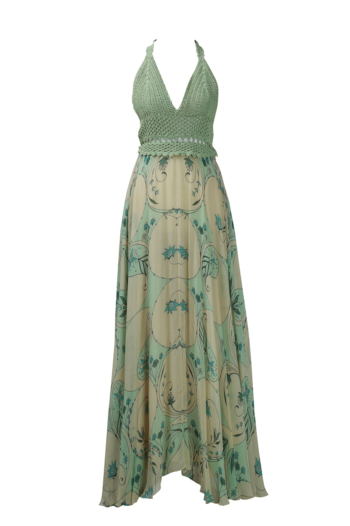 Mint Circle Print Crochet Maxi