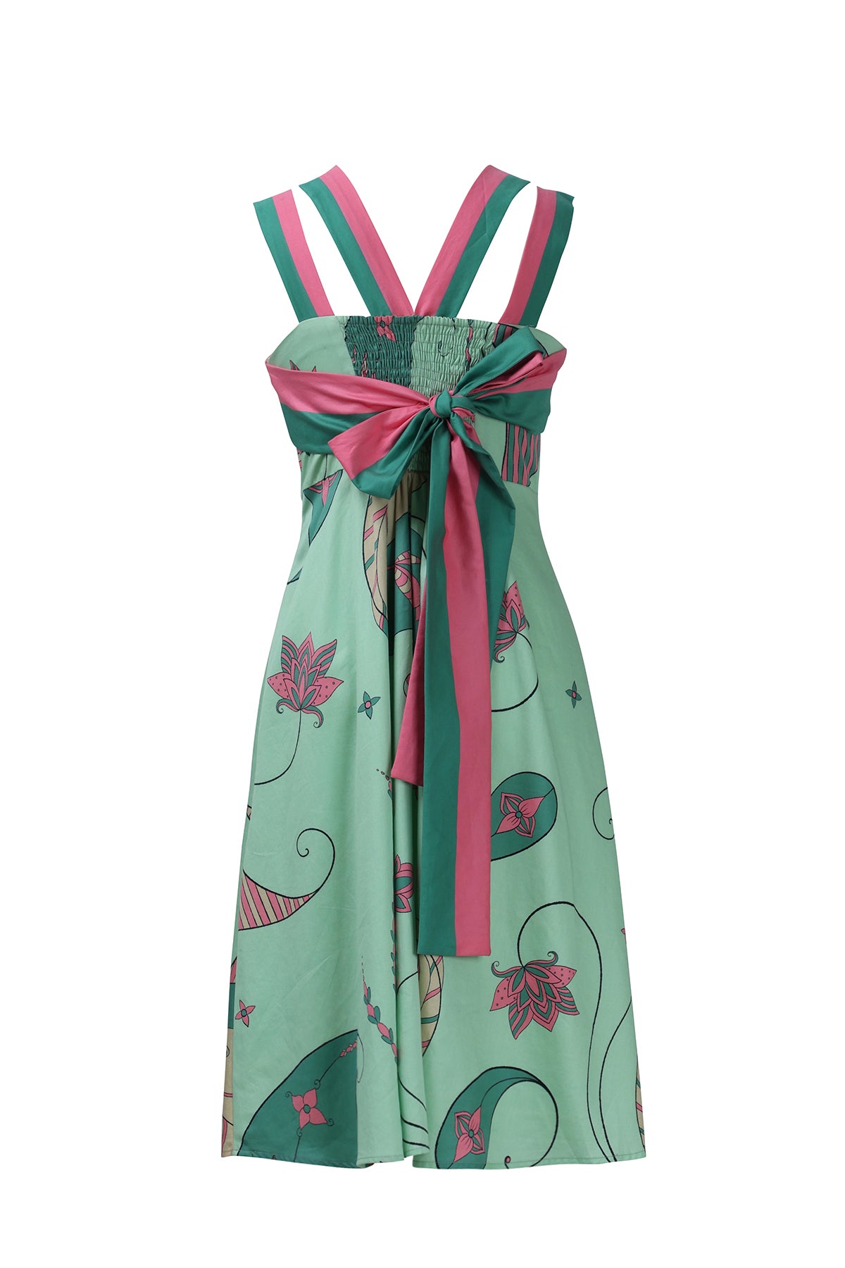 Mint Paisley Short Dress with Back Tie-Up