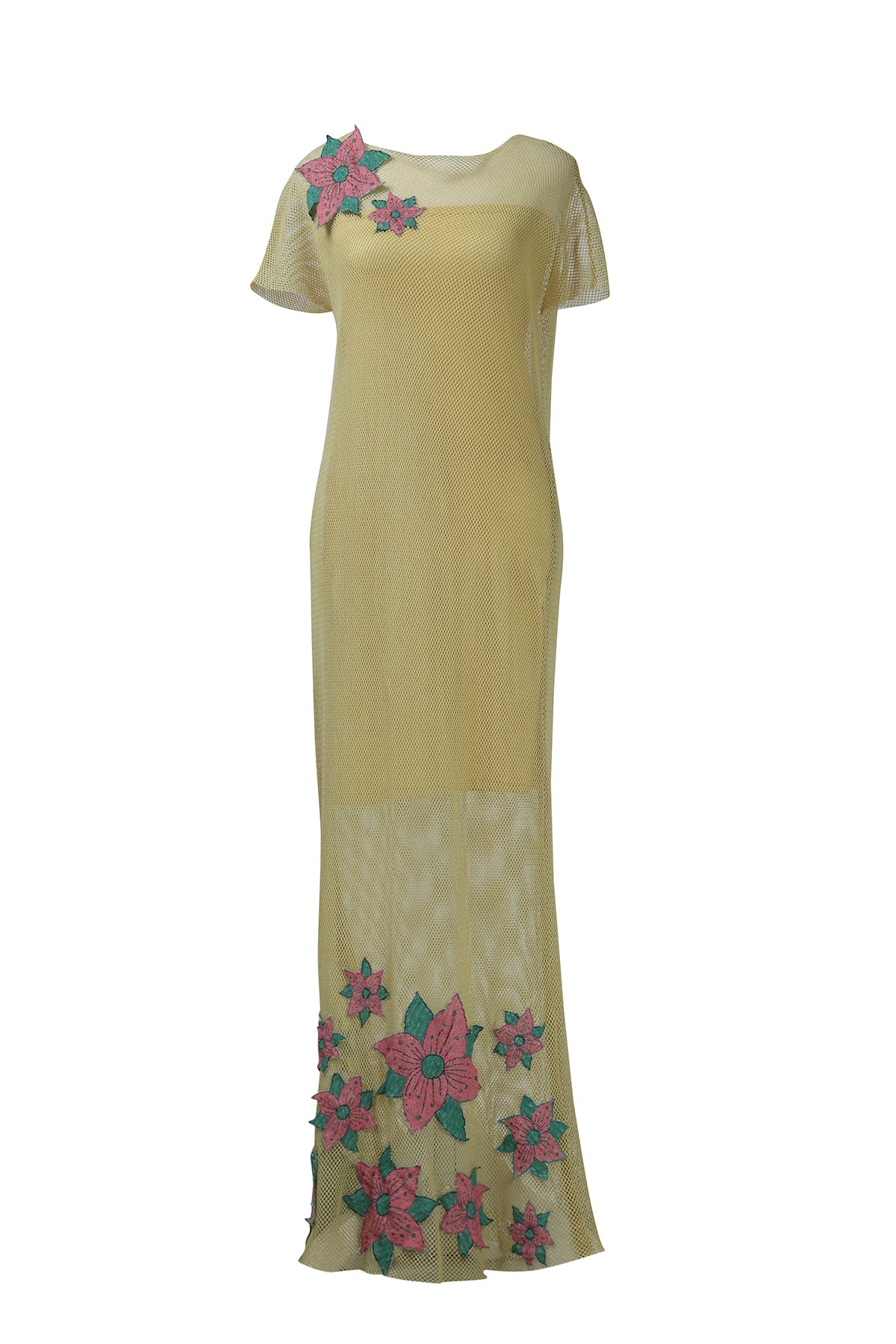 Yellow Cotton Net Applique Dress