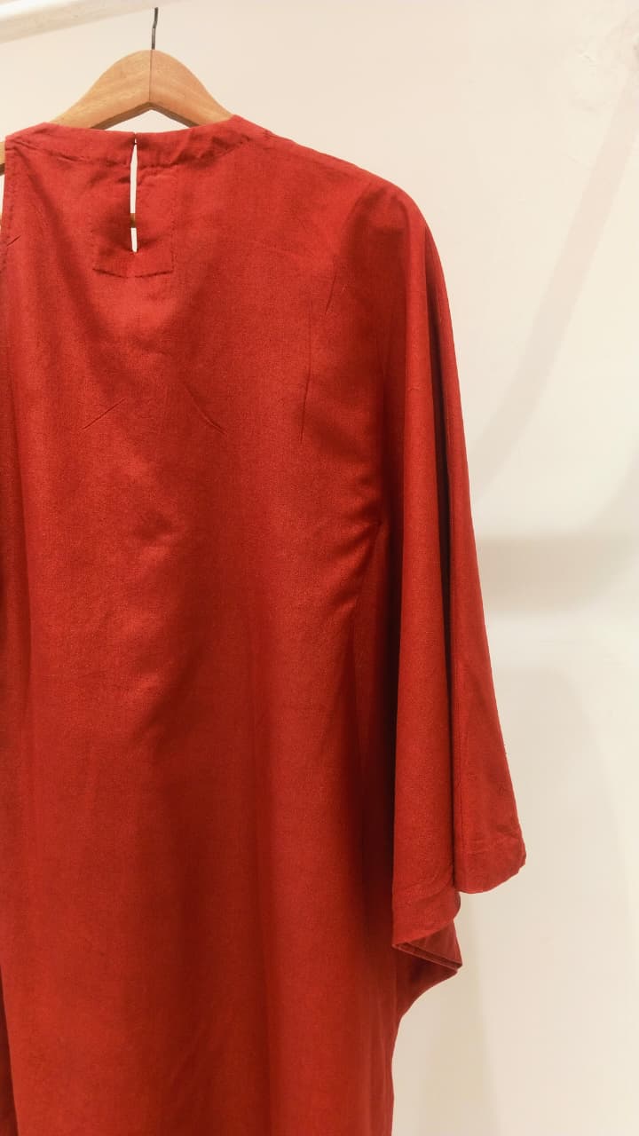 Red cotton Embroidered Kaftan Maxi