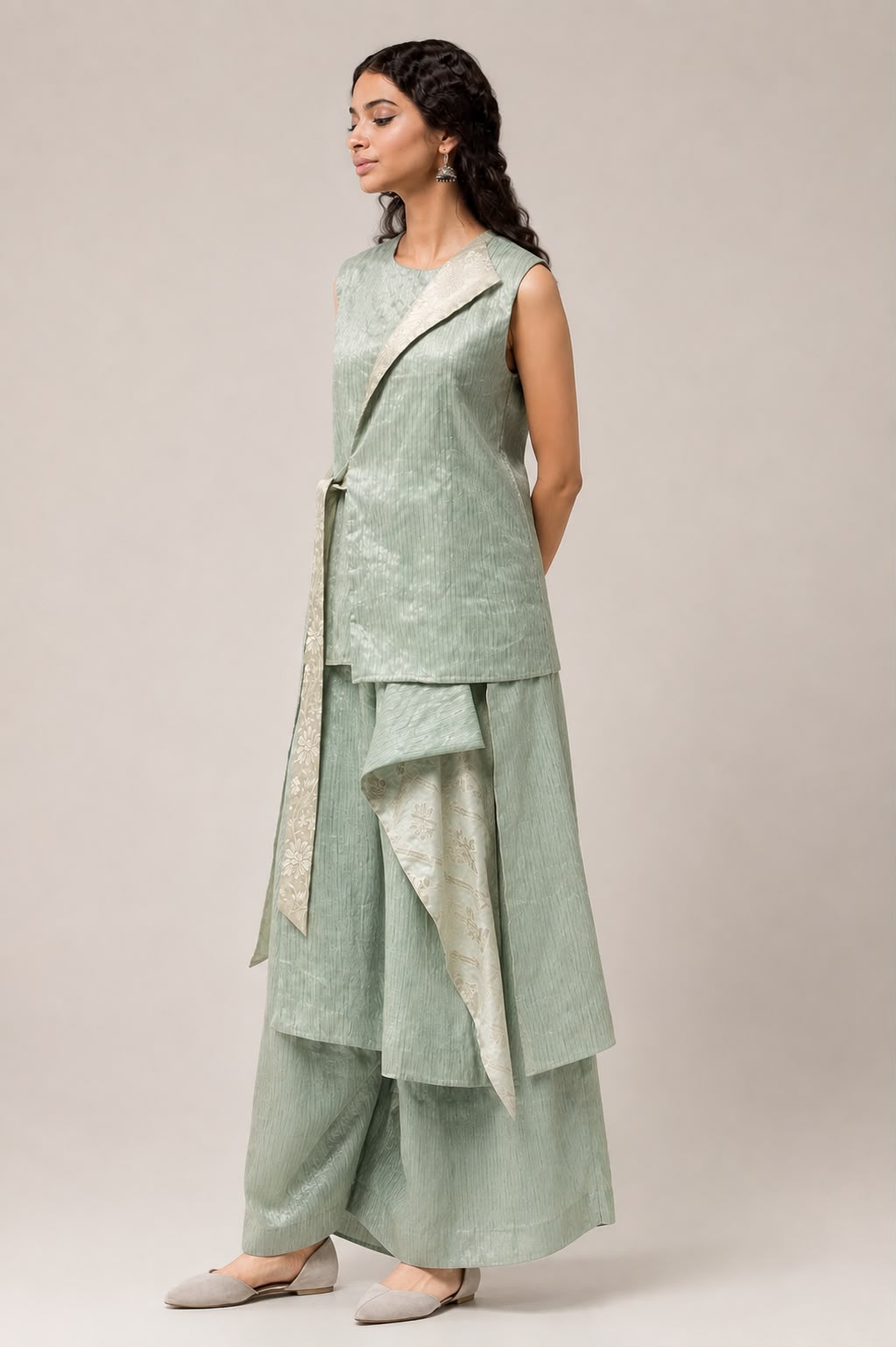 One Collared Benarasi Wrap Top & Pants