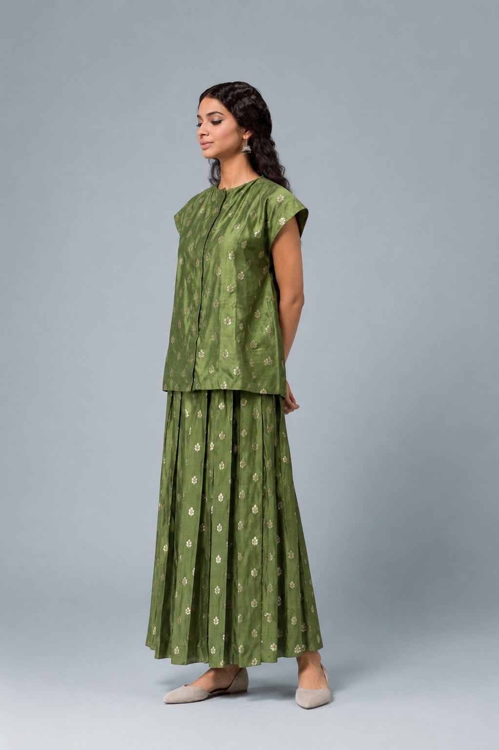 Green Benarasi Drop Shoulder Top & Pants