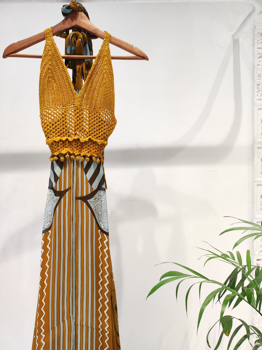 Sunset Yellow Crochet Bralette Maxi