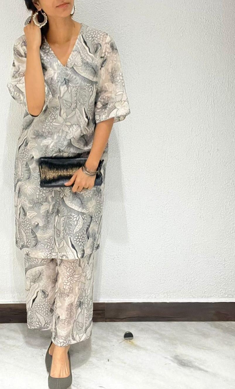 Black & White Organza Tunic Pant Set