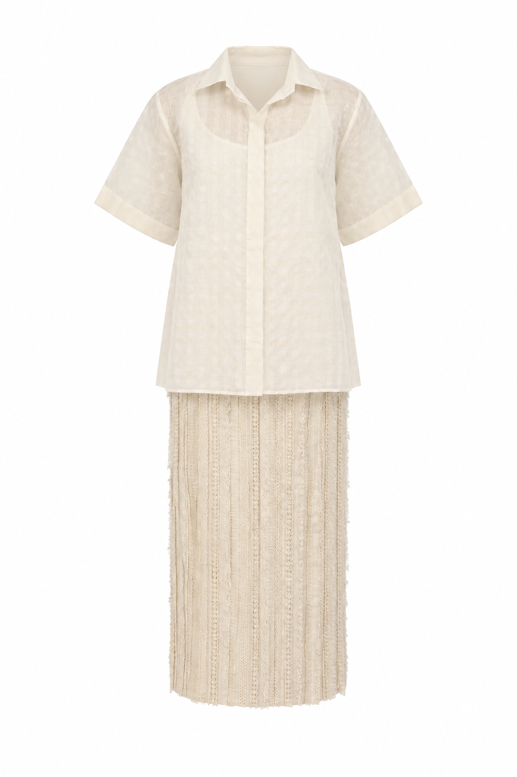 Ivory Khadi Silk Fringing Skirt