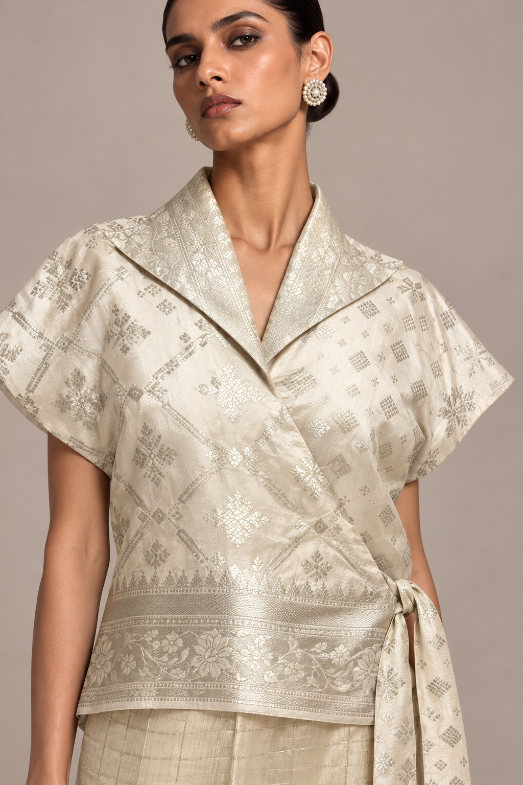 Ivory Benarasi Wrap Top & Skirt