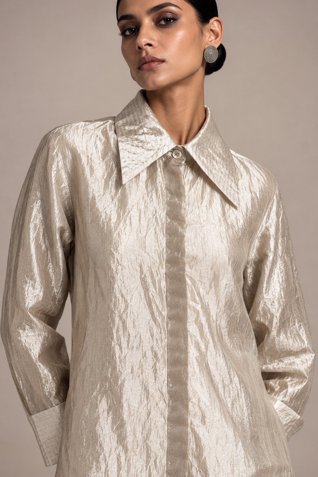 Silver Tissue Shirt & Ivory Skirt
