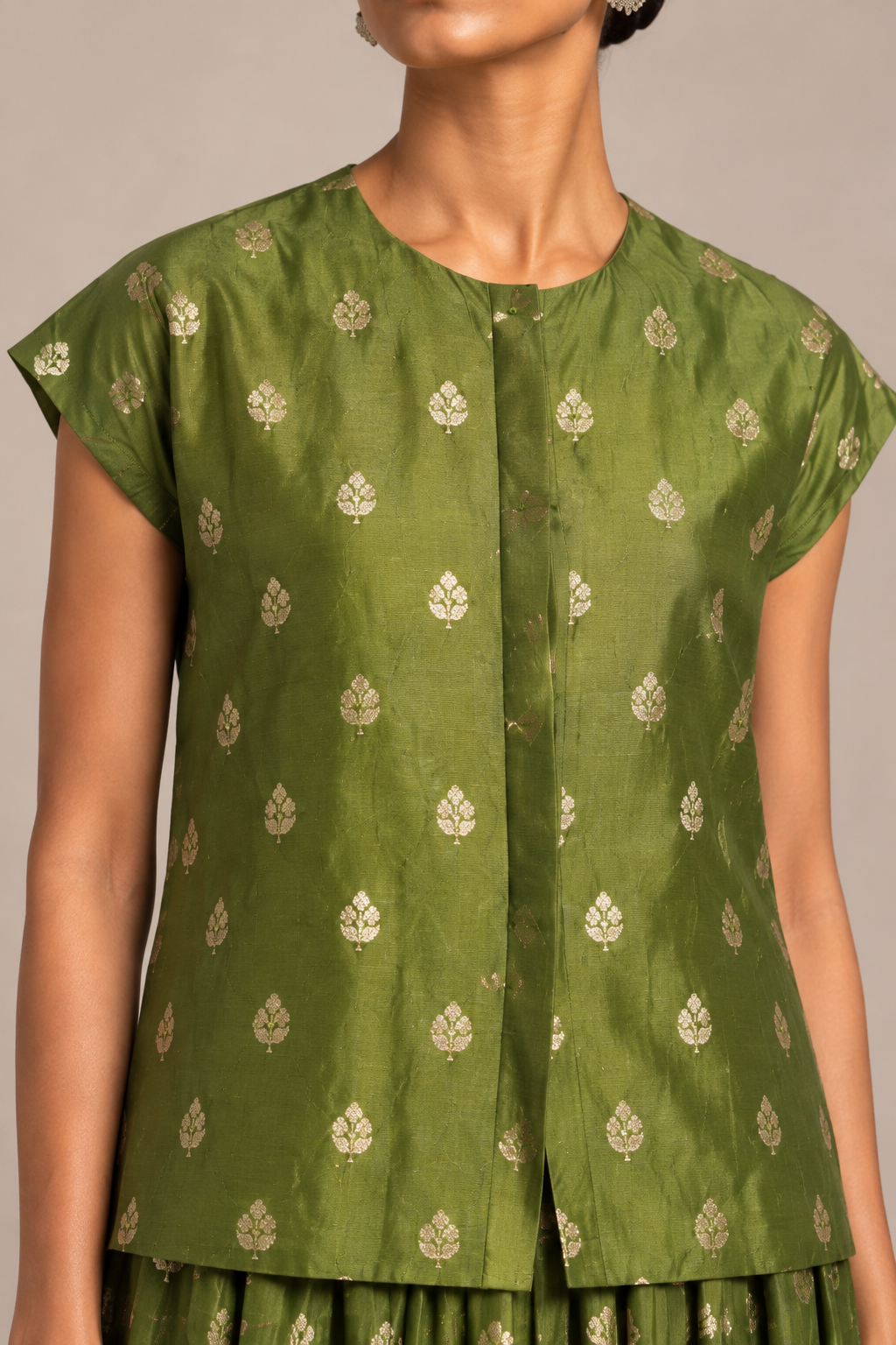 Green Benarasi Drop Shoulder Top & Pants