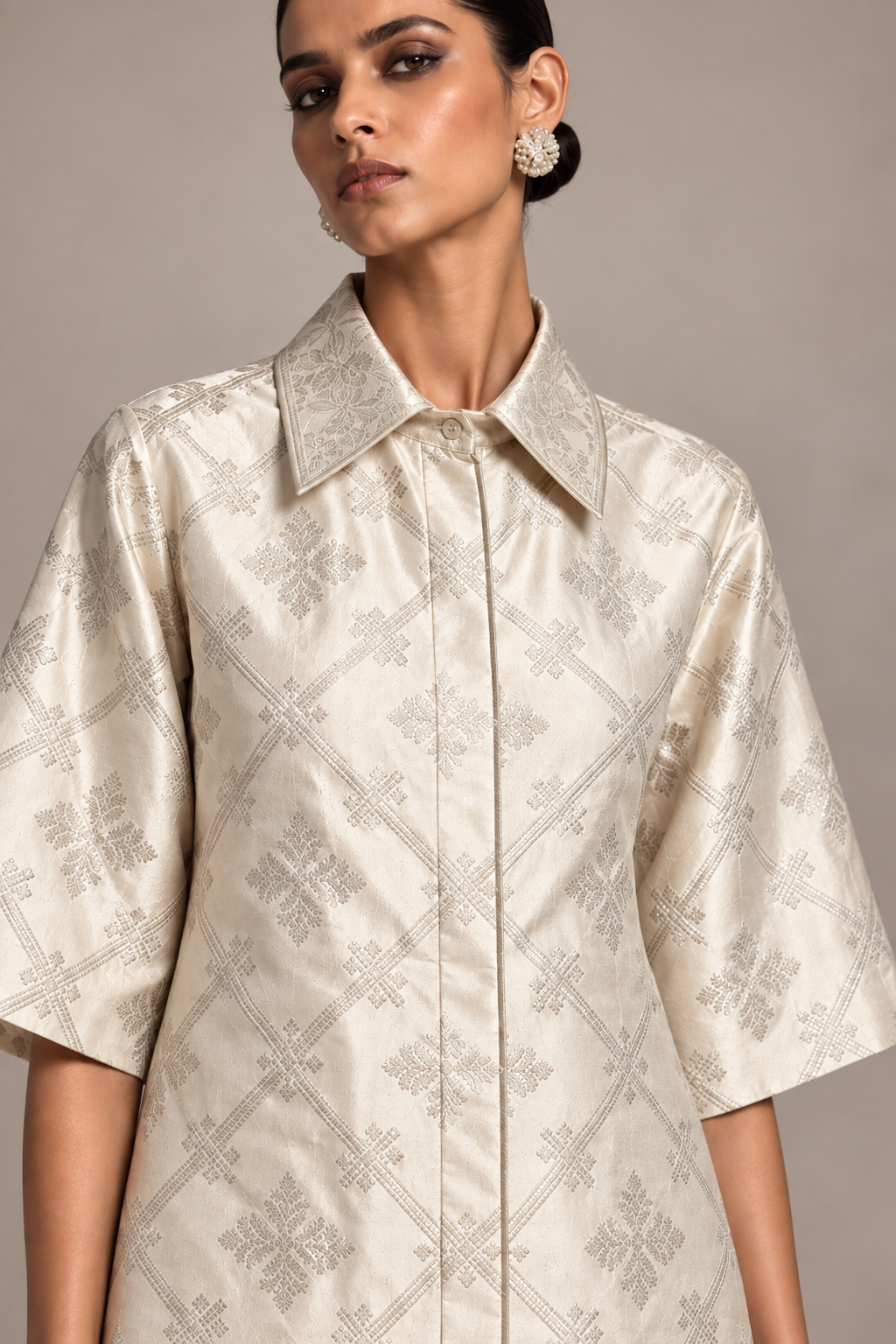 Ivory Silk Shirt & Skirt set.