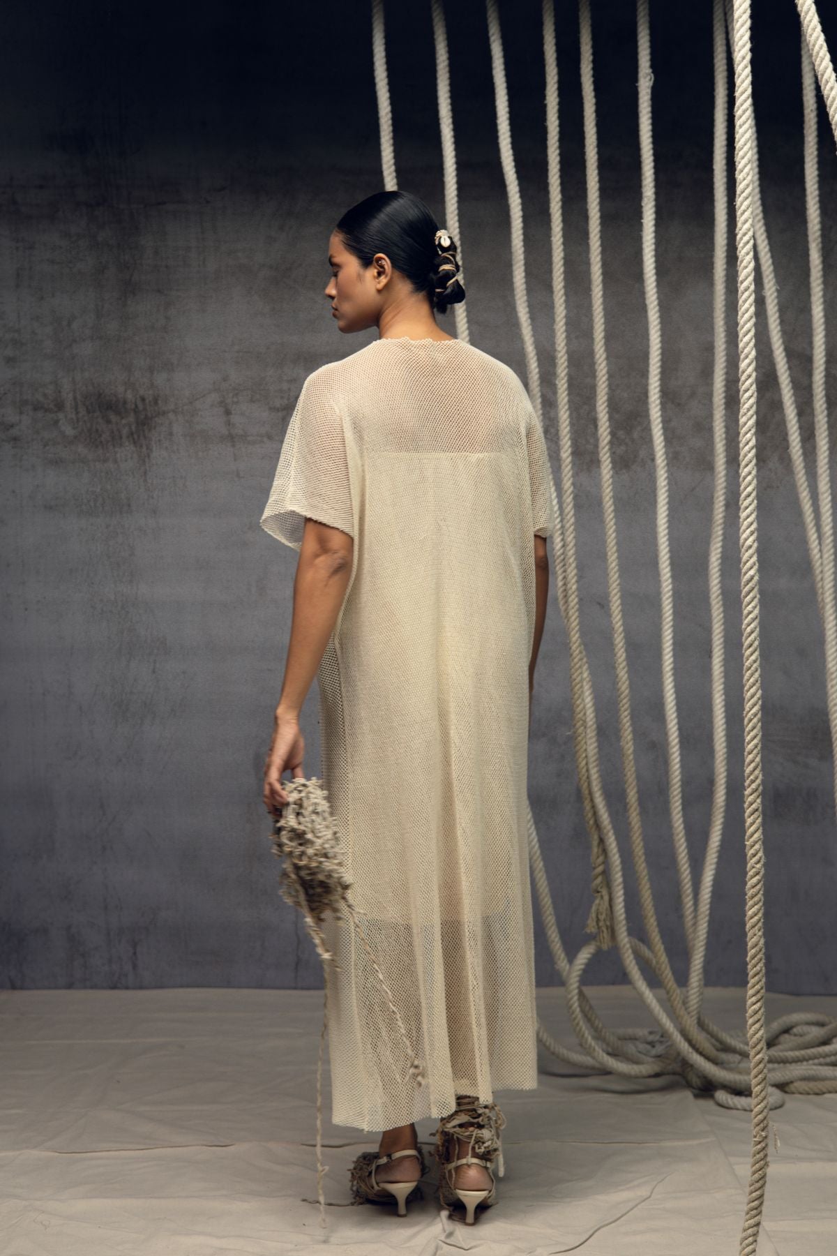 Open Mesh embroidered kaftaan