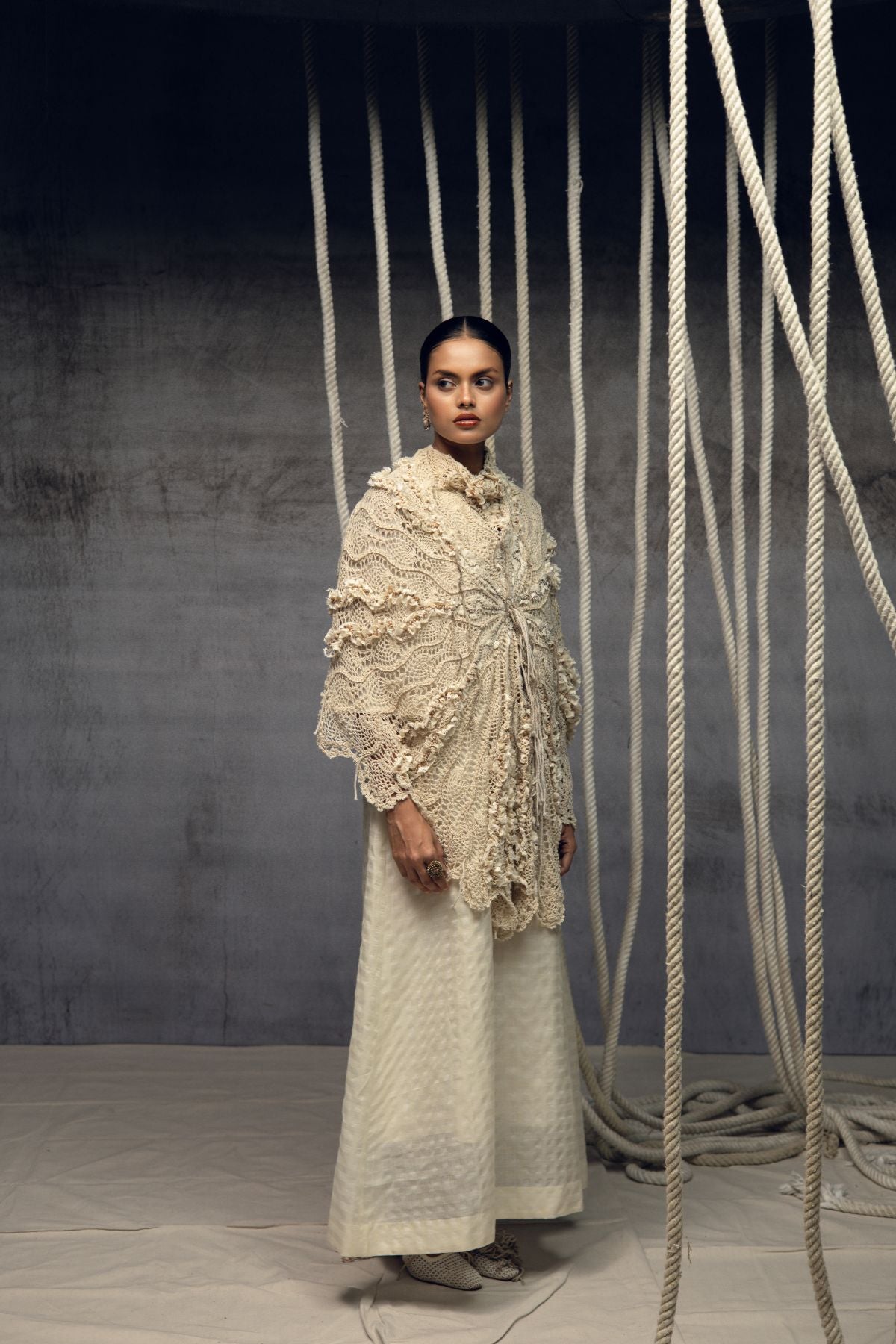 Ivory Crochet Lace Embroidered Cape