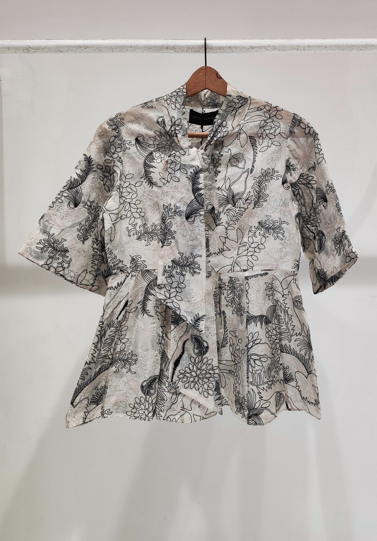 Black White Peplum Bow Top