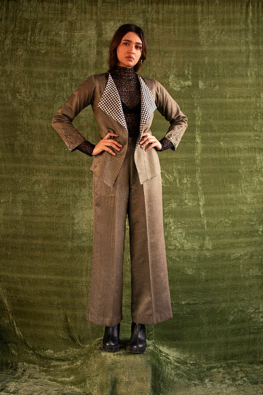 Embroidered Silk Blazer Trouser Set