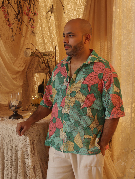 Big Floral Cotton Net Men's Shirt