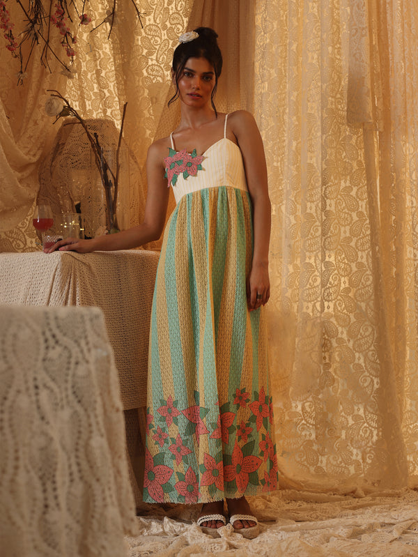 Yellow Blue Stripe Spaghetti Dress