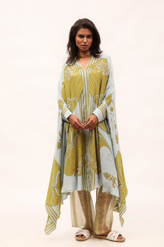 Paisley Print Crepe Kaftan Dress