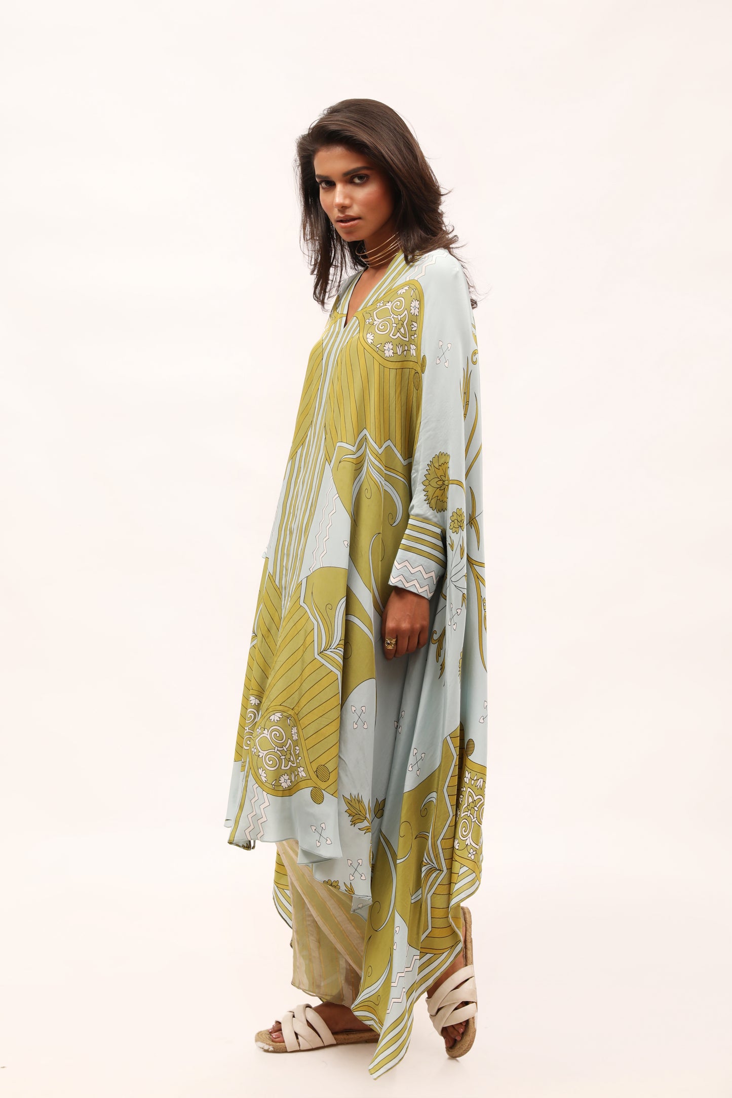 Paisley Print Crepe Kaftan Dress