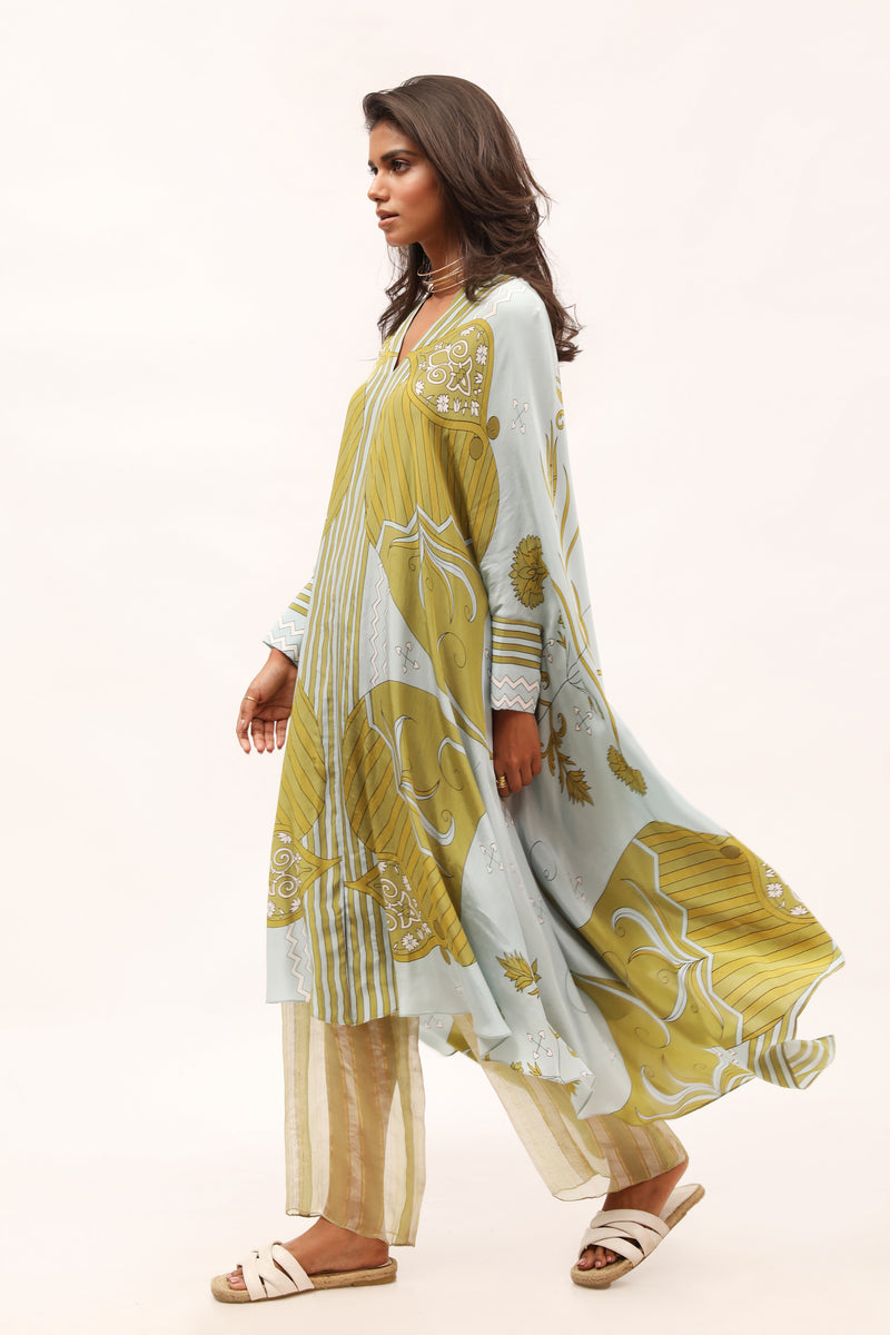 Paisley Print Crepe Kaftan Dress