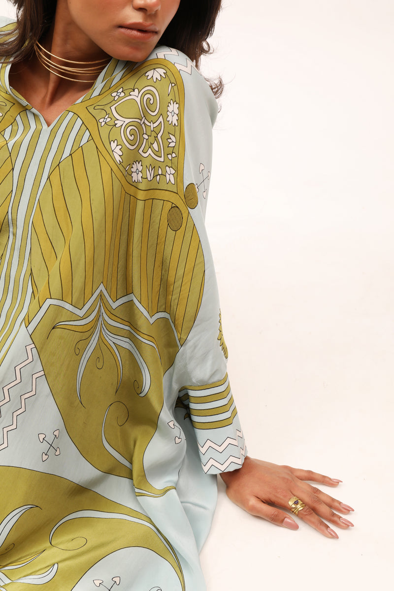 Paisley Print Crepe Kaftan Dress