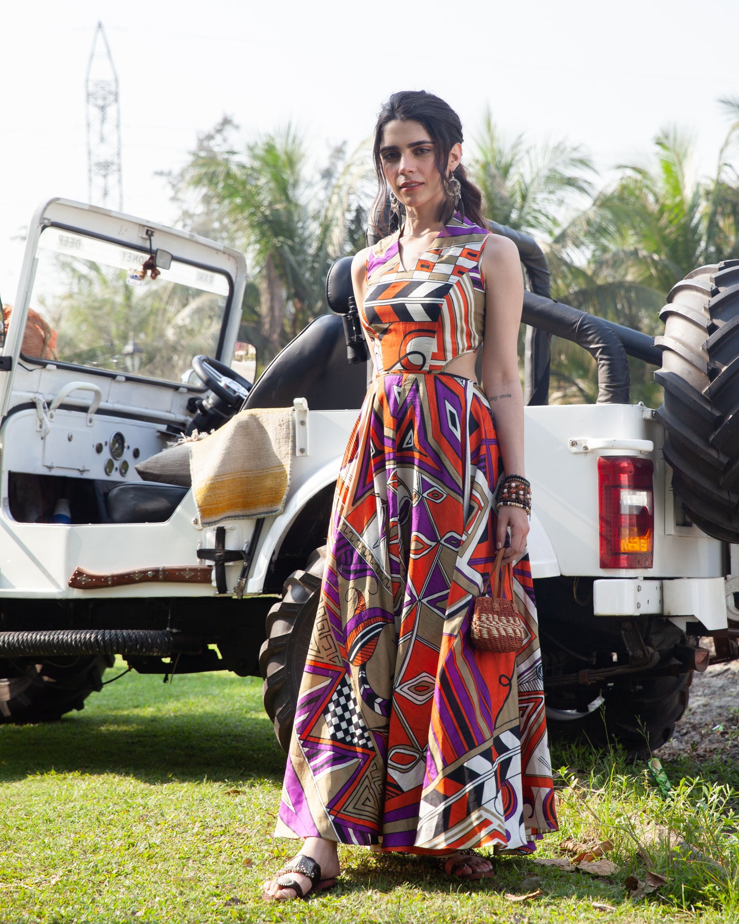 Tangerine Printed Cutout Maxi