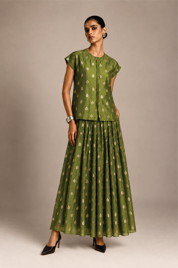 Green Benarasi Drop Shoulder Top & Pants