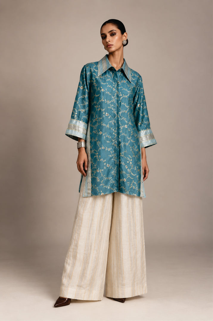 Teal Blue Floral Shirt & Pants