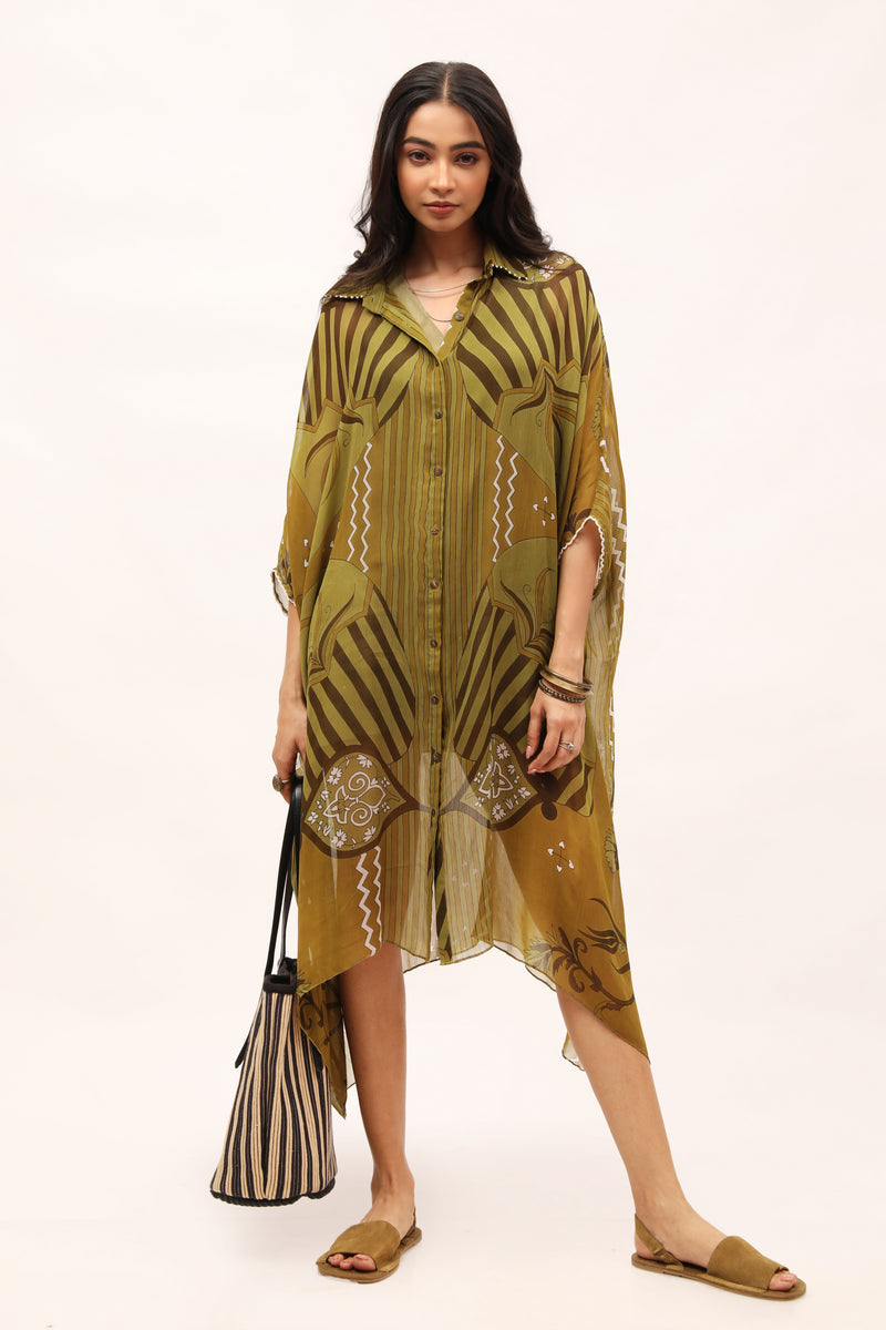 Olive Chiffon Shirt Dress