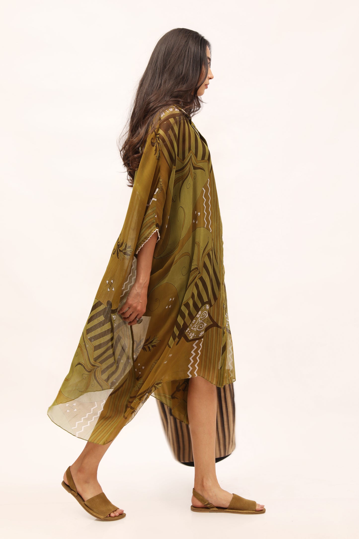 Olive Chiffon Shirt Dress