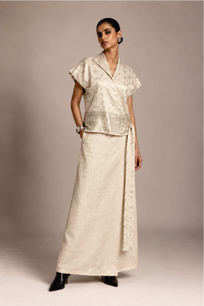 Ivory Benarasi Wrap Top & Skirt