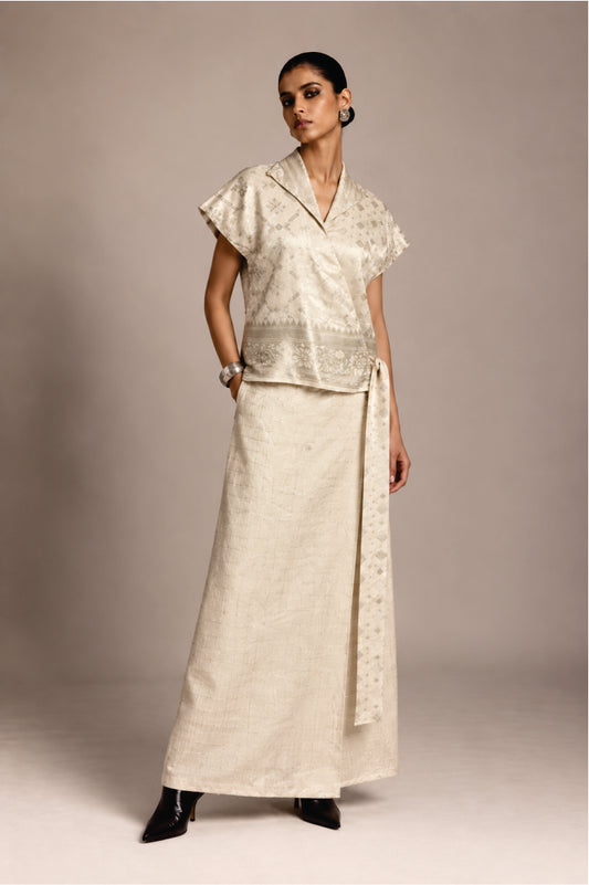 Ivory Benarasi Wrap Top & Skirt