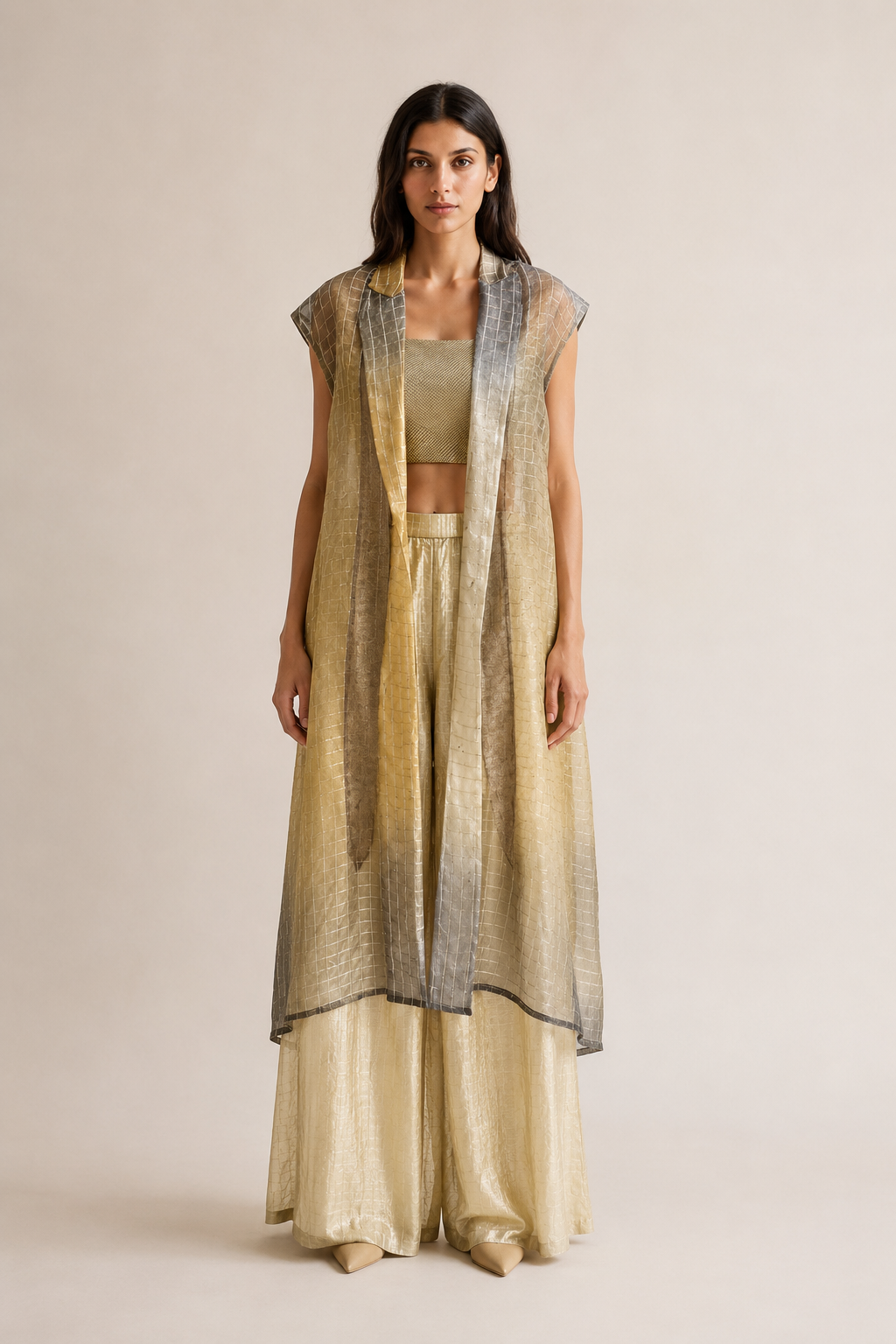 Gold Ombre Jacket & Skirt Set.