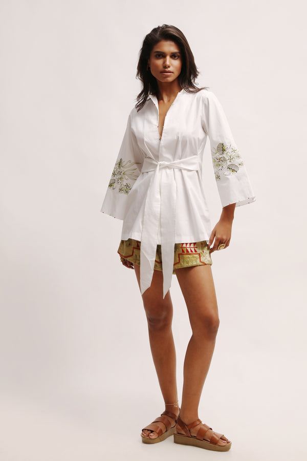 Embroidered Poplin Wrap Top