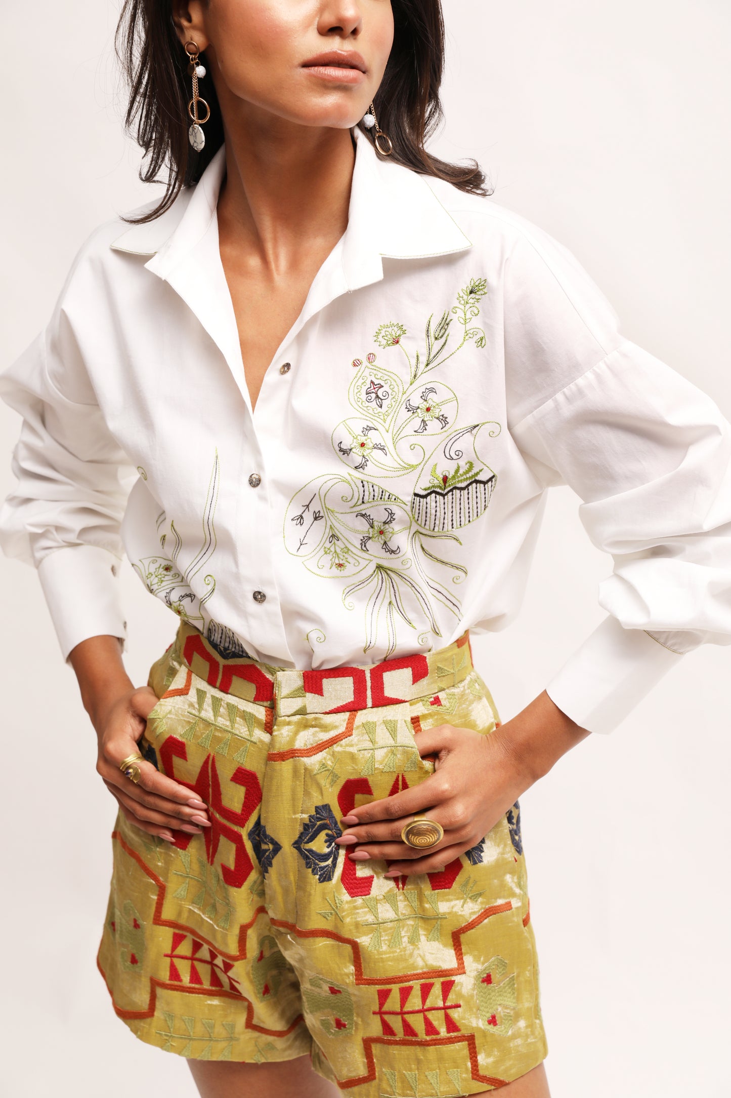 Embroidered Poplin White Shirt