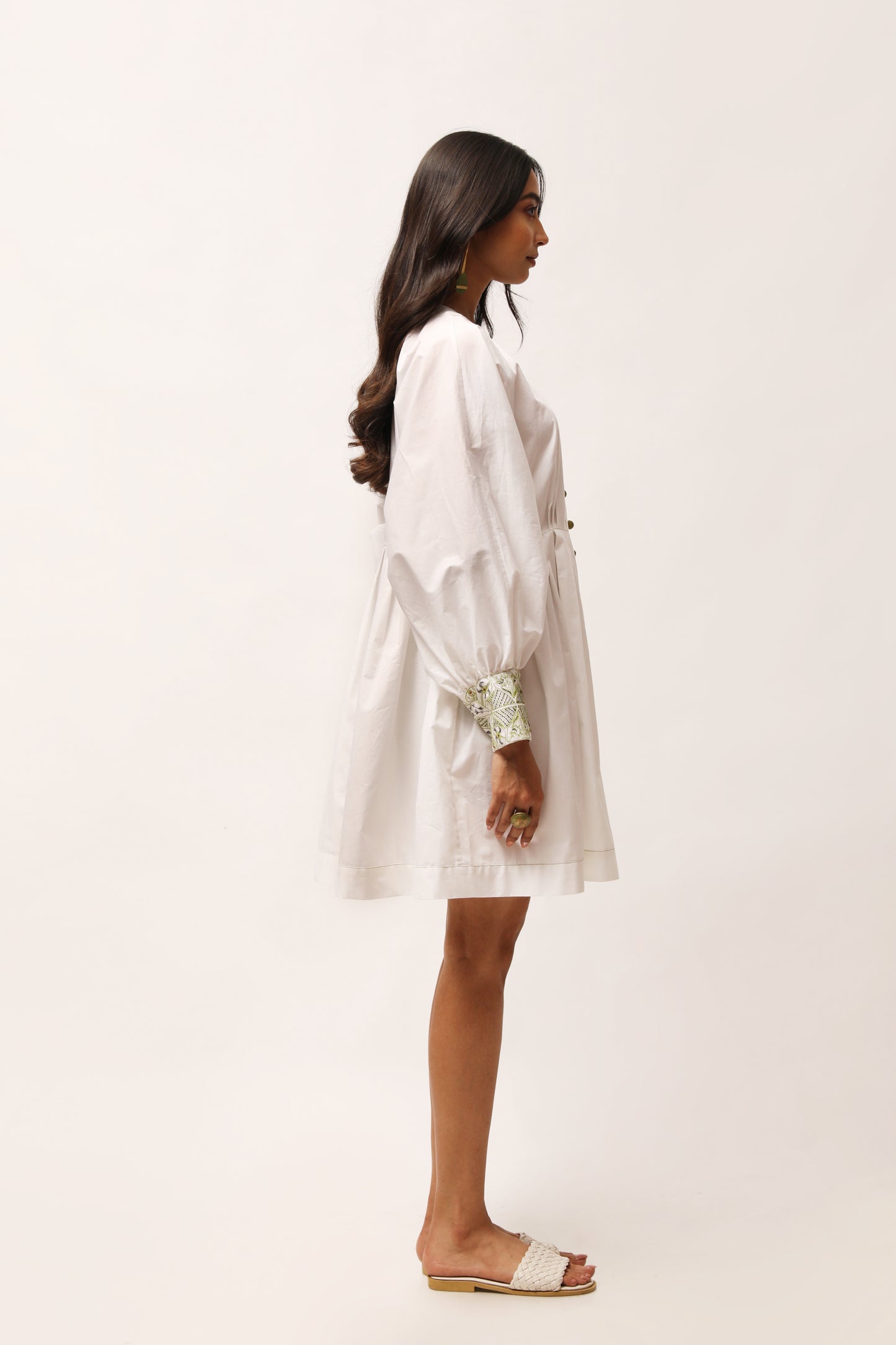 Embroidered Poplin Cuff-Dress