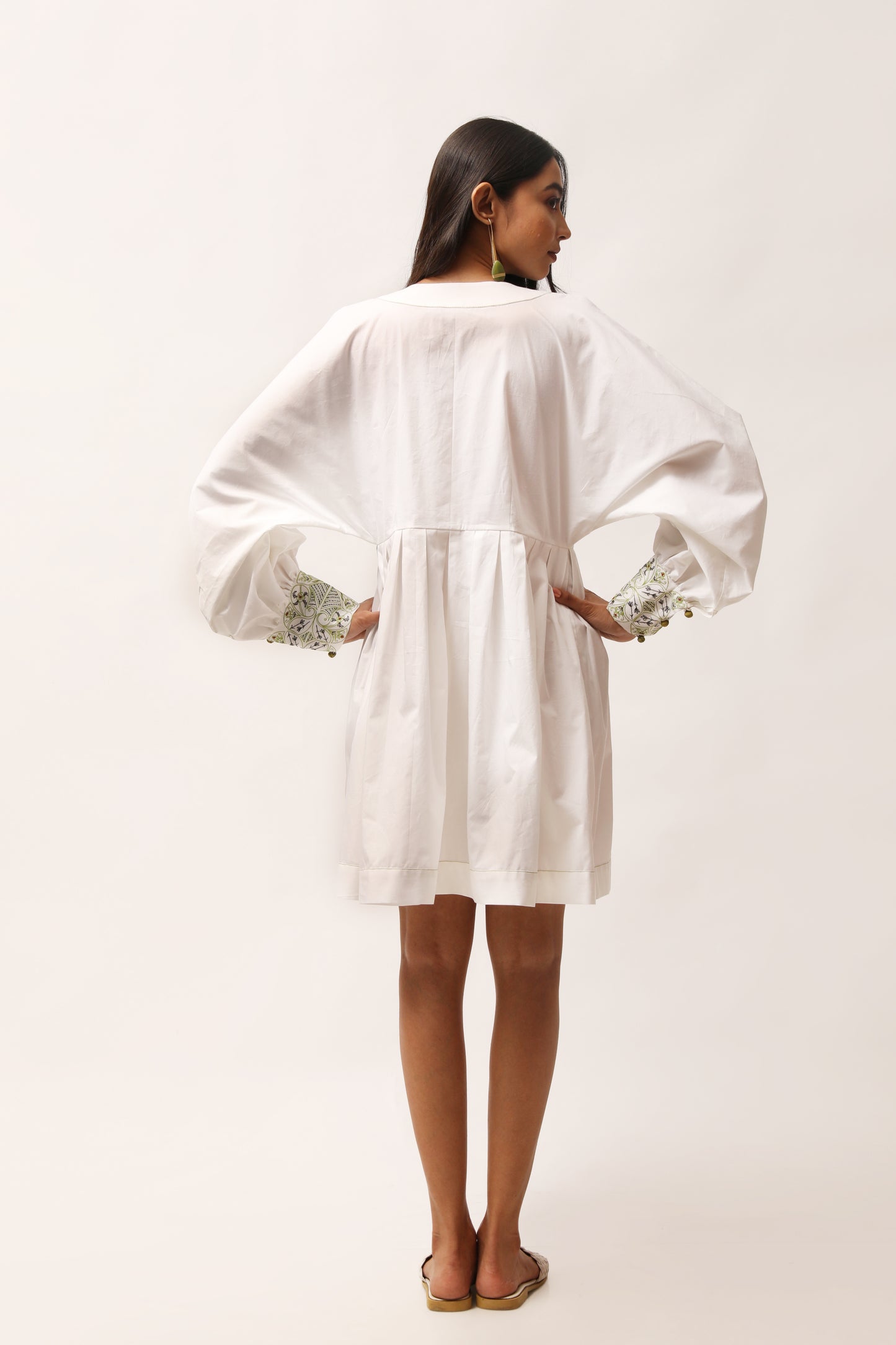 Embroidered Poplin Cuff-Dress