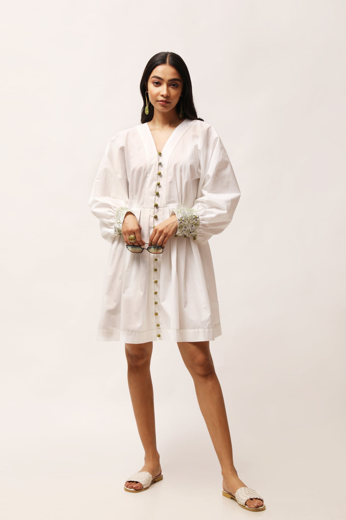 Embroidered Poplin Cuff-Dress