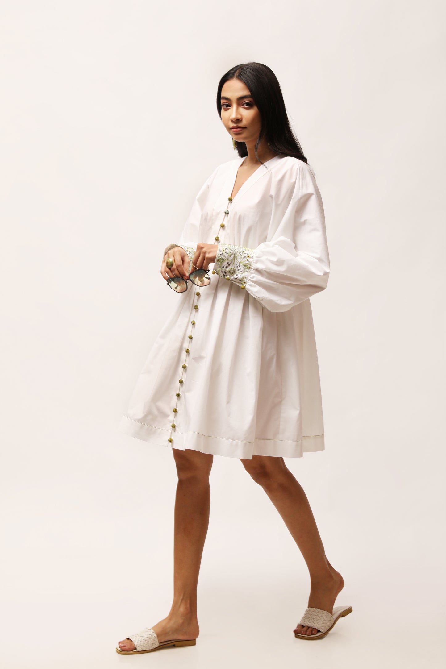 Embroidered Poplin Cuff-Dress