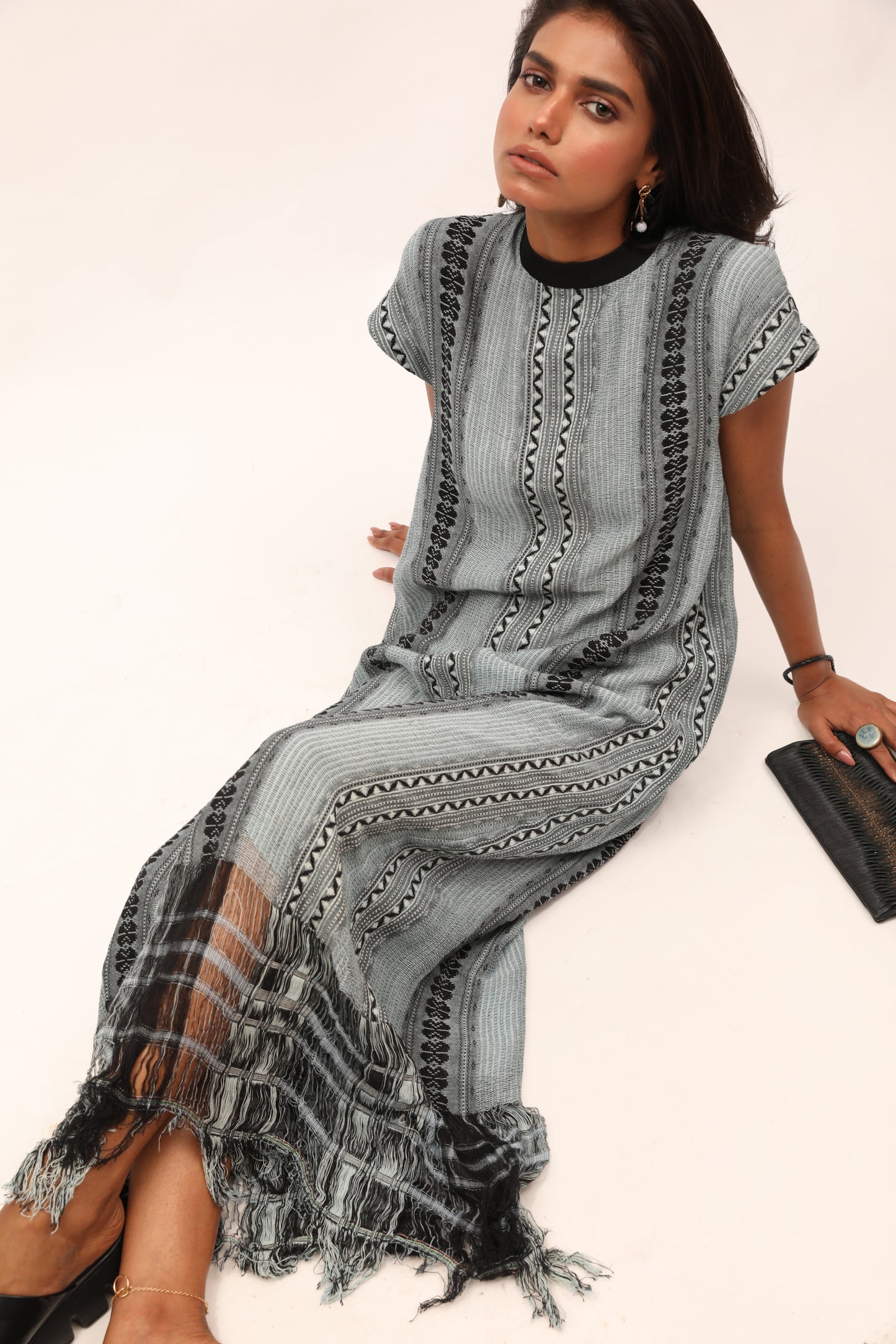 Cotton Weave Long Fringed Dress