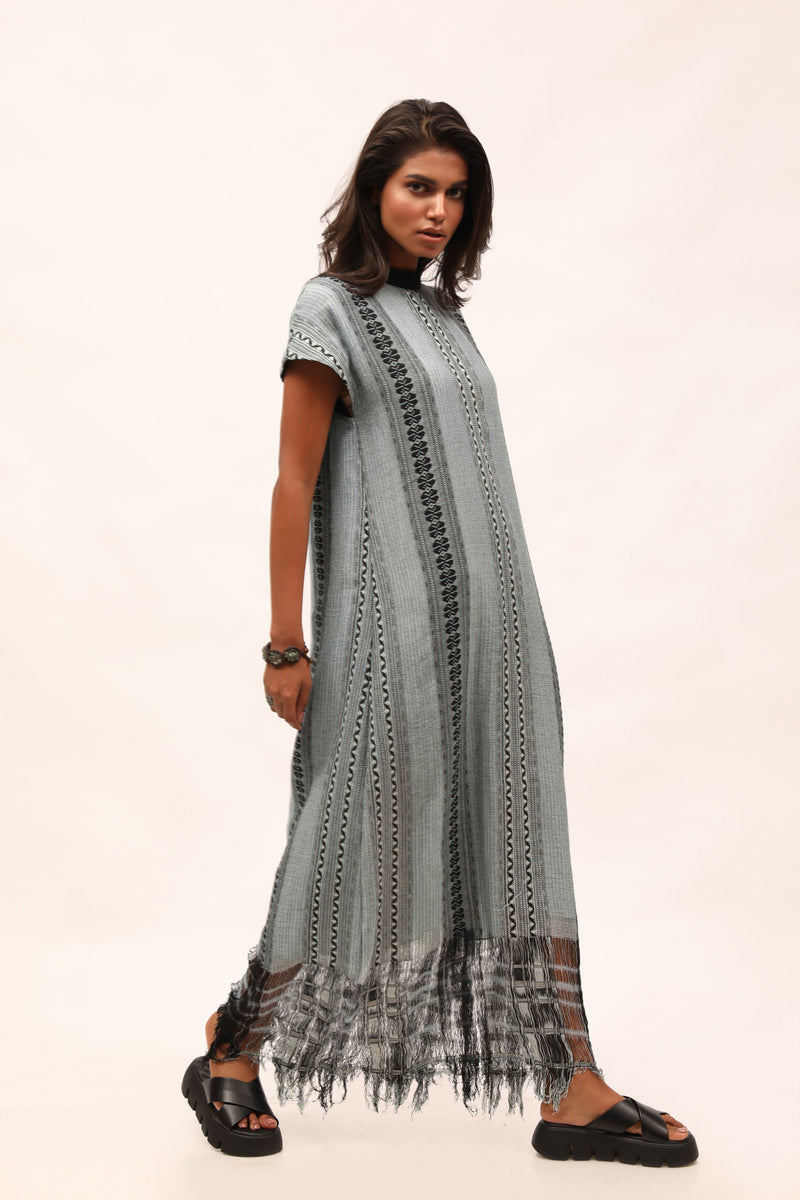 Cotton Weave Long Fringed Dress