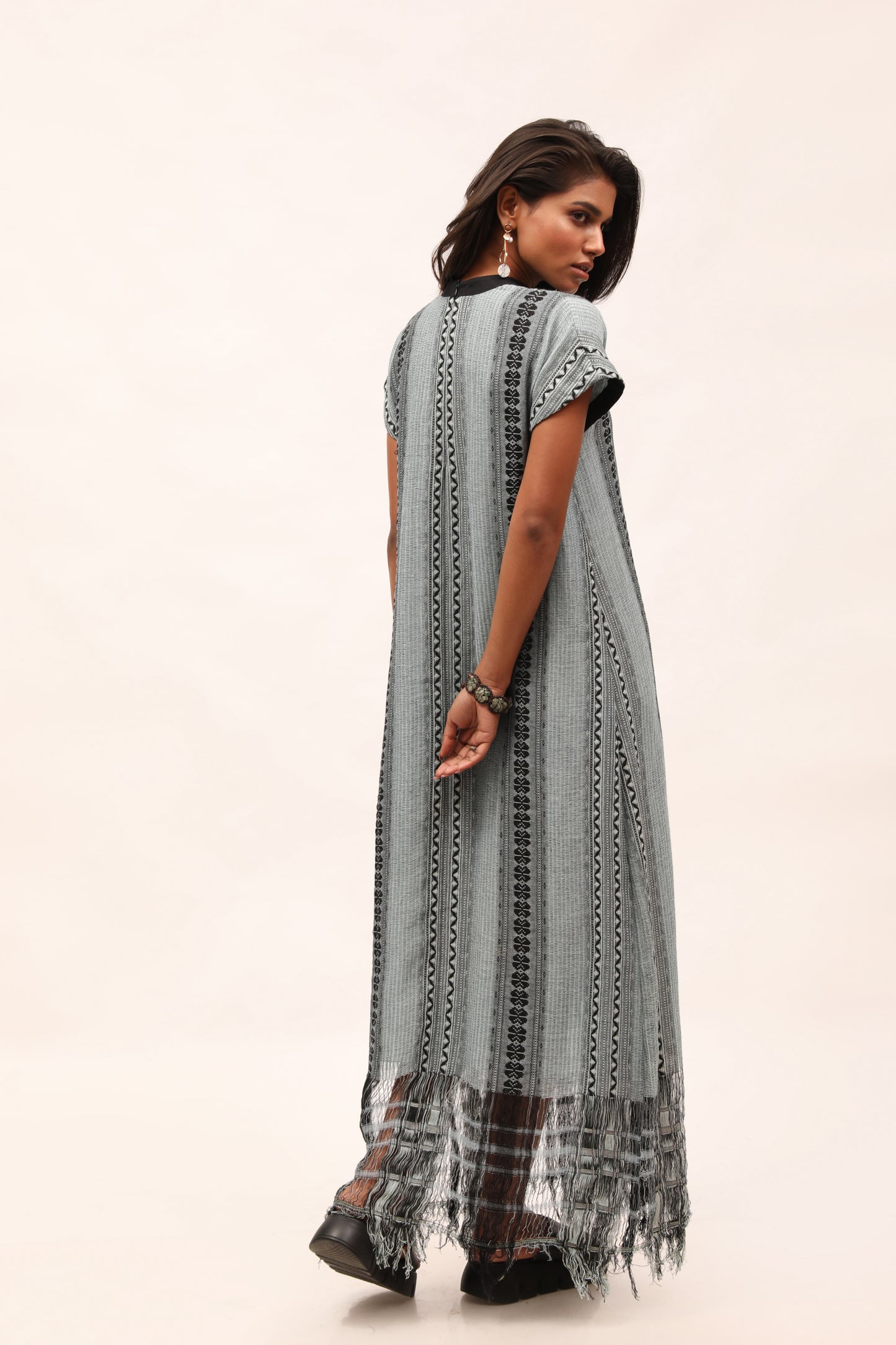 Cotton Weave Long Fringed Dress