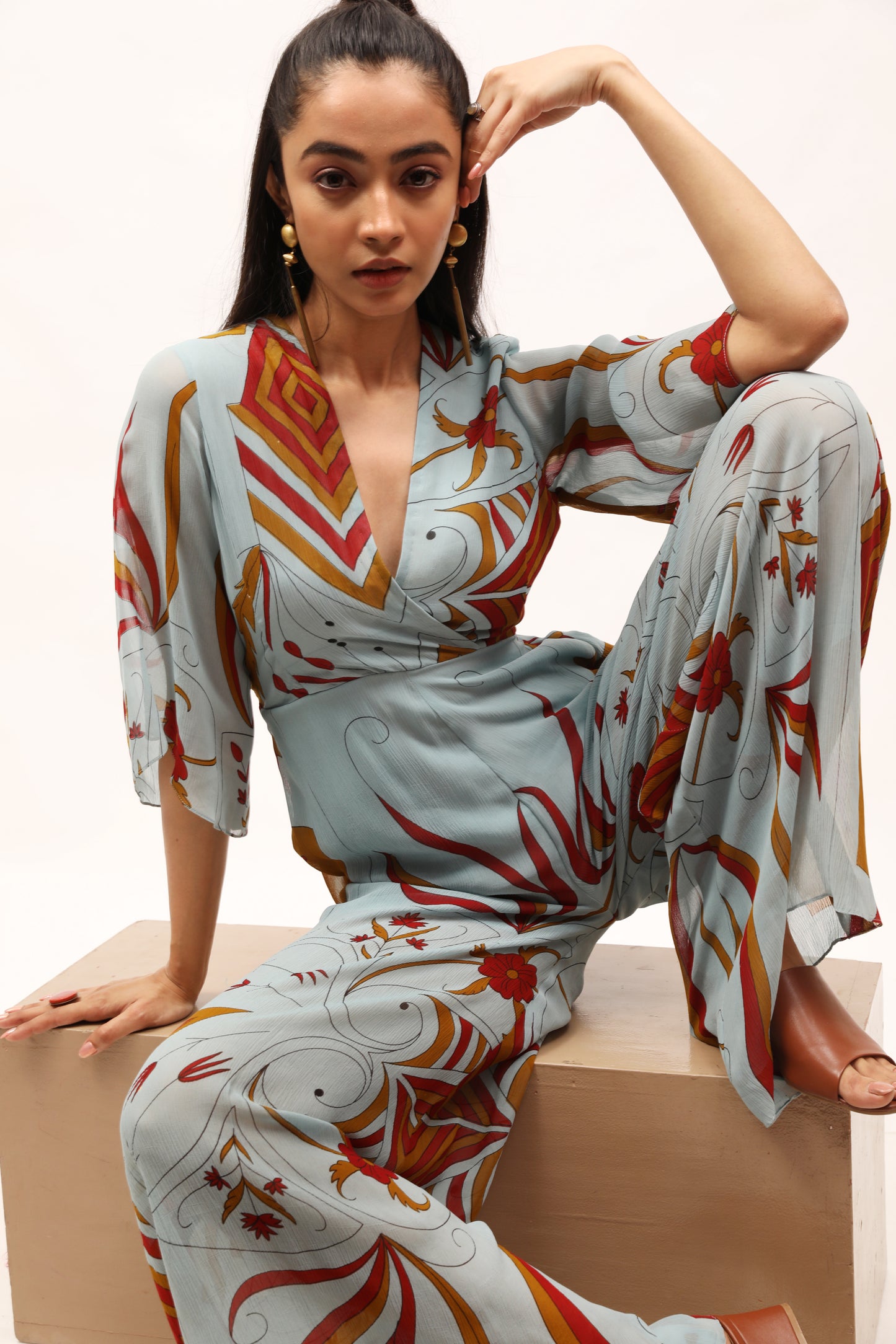 Floral Motifs Chiffon Jumpsuit