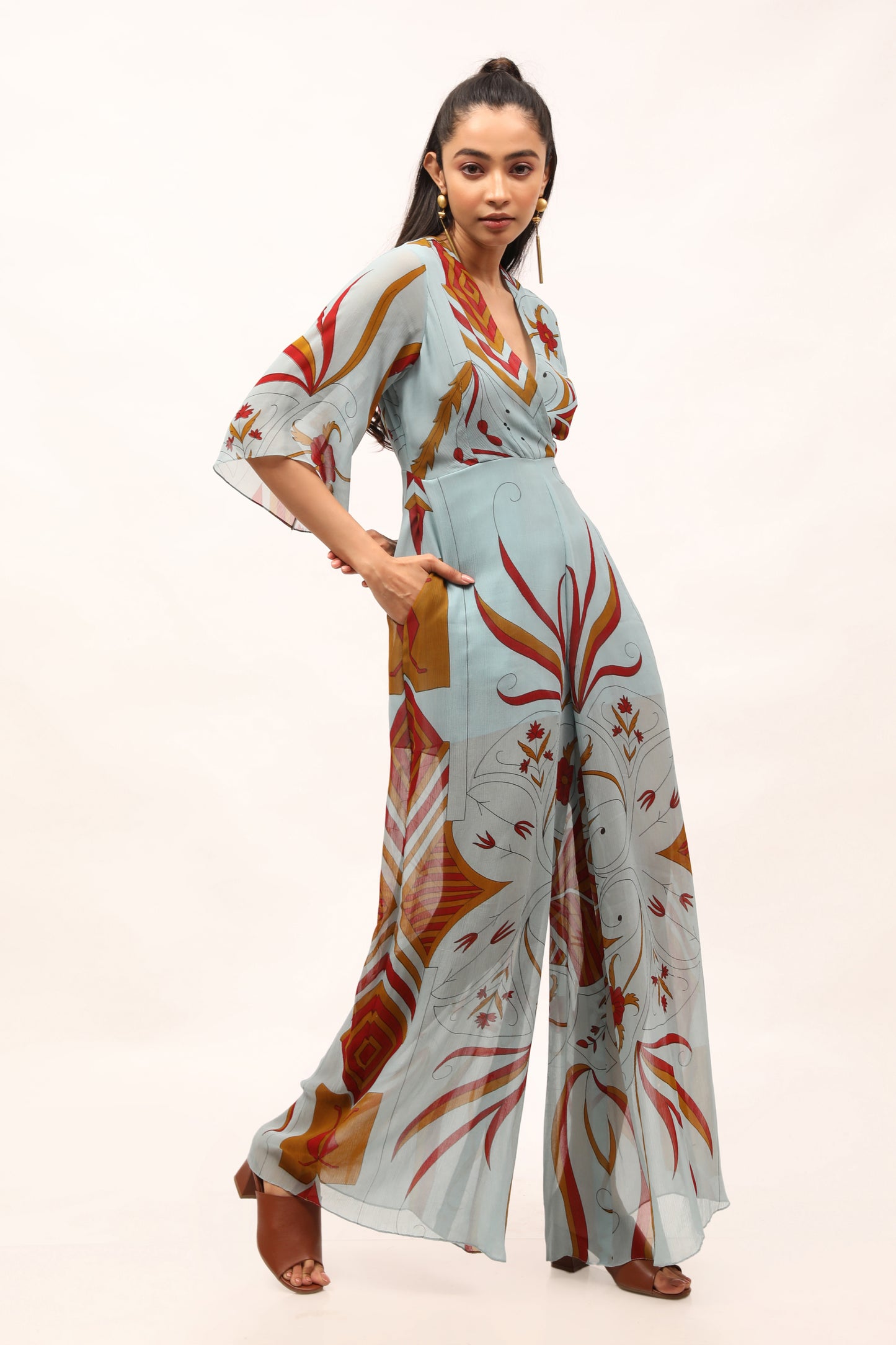 Floral Motifs Chiffon Jumpsuit